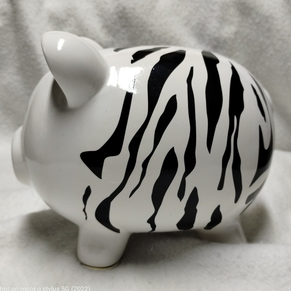Zebra Print Ceramic Piggy Bank Black White Safari  Room Decor F.A.B Starpoint